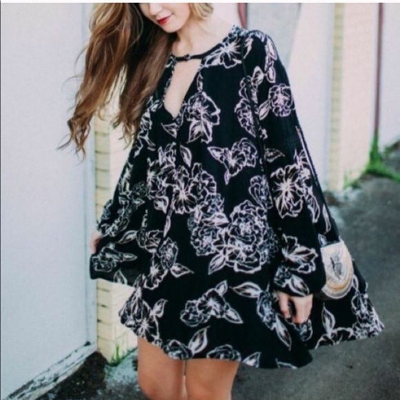 Free People Black Floral Cutout Tree Swing Mini Dress - Picture 1 of 16